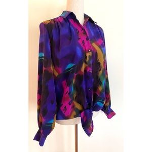 Vintage Jinny Jin Disco Button Shirt Abstract Colorful Size S